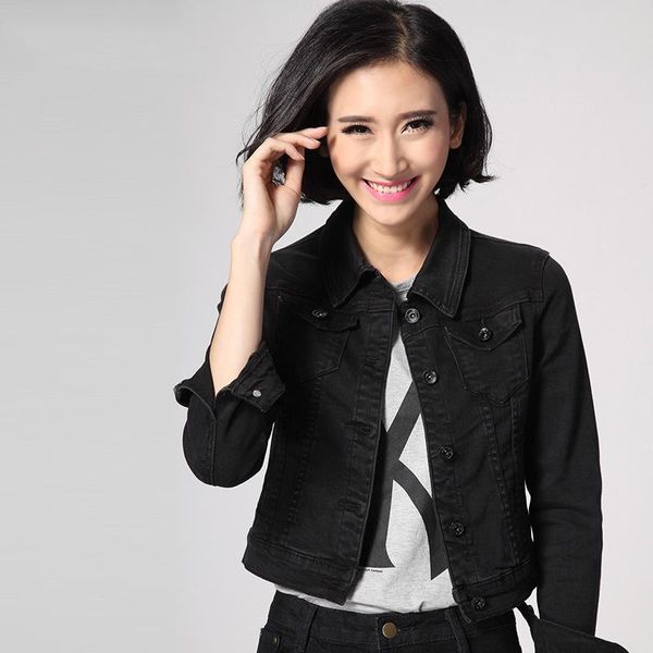 

denim jacket women short jeans overcoat ladies jackets turn down female slim white black jeans for women outerwear casual, Black;brown