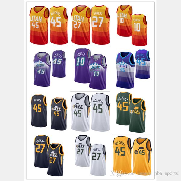 

men youth utah jazz donovan mitchell 27 gobert 10 conley 2 ingles orange 2019/20 city edition nba player jersey 04, Black;red