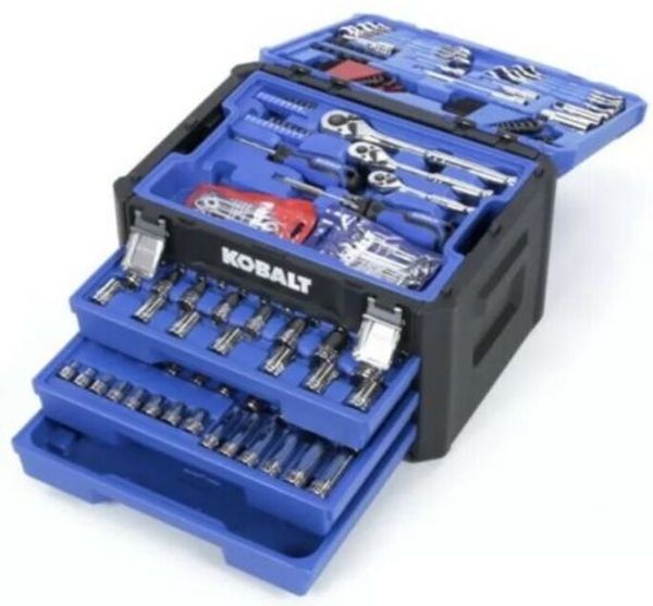 

Brand new kobalt 227 piece tandard metric mechanic ocket tool et with ca e
