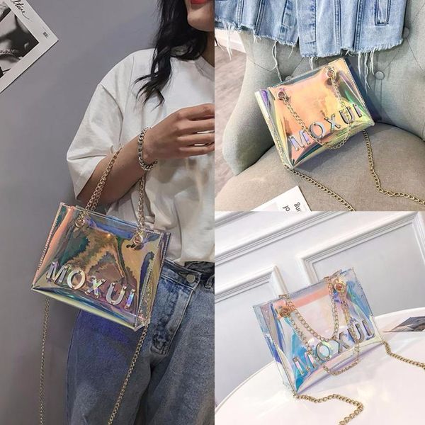 

women transparent bag clear pu leather small tote messenger bags laser shoulder bag female lady sac femme bandoulier new arrivel