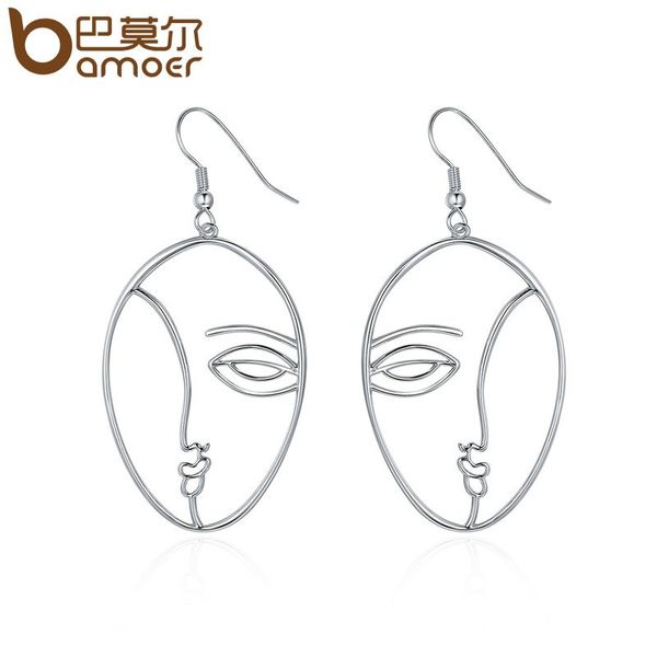 

bamoer популярные новый серебряный цвет гипербола абстрактные лицо мотаться серьги для женщин мода серьги ювелирные изделия yie112, Silver