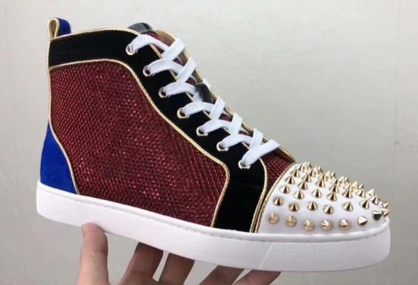 

2019 new designer brand flats studded spikes red sole shoes mens rivet trainers women party shoes lovers genuine leather sneakers 35-47, Black