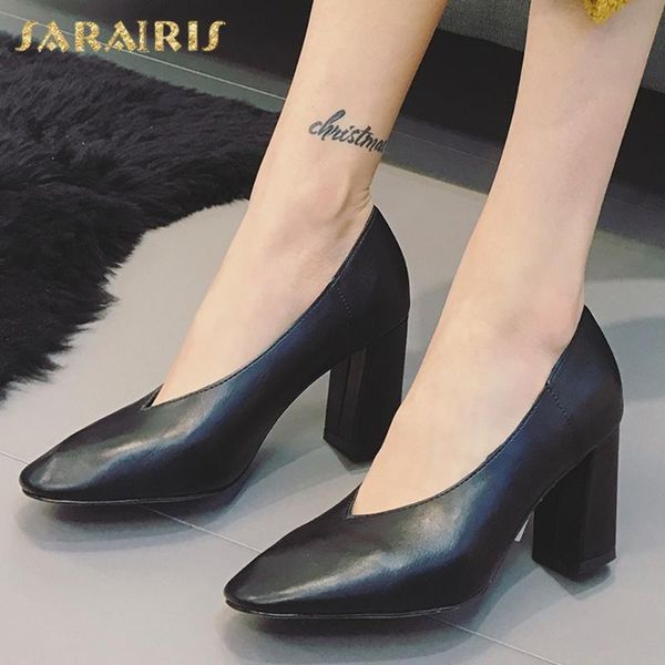 

sarairis 2020 new fashion square high heels concise pumps woman shoes dropship slip-on office lady shoes women pumps female, Black