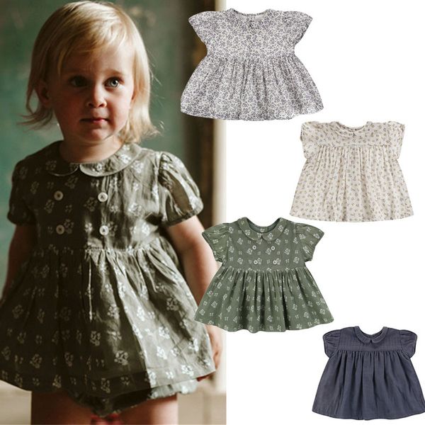 

lcc brand kids girls floral t shirt sweet mori girl short sleeve blouse lcc child peter pan collar lovely for summer brand y200704, Blue