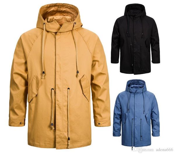 

new fashion men designer jackets dust coat long sleeve hoodie autumn winter hooded zipper windbreaker sports outdoor windproof mens clothes, Black;brown