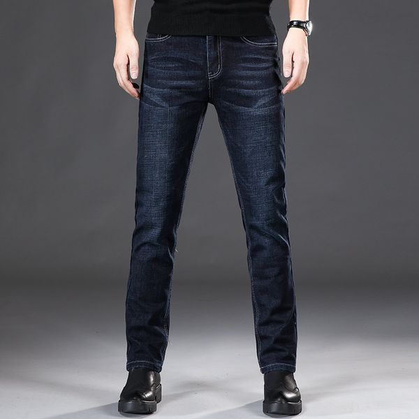 

2019 autumn scratched jeans men slim fit fashion black denim trousers brand clothing, Blue