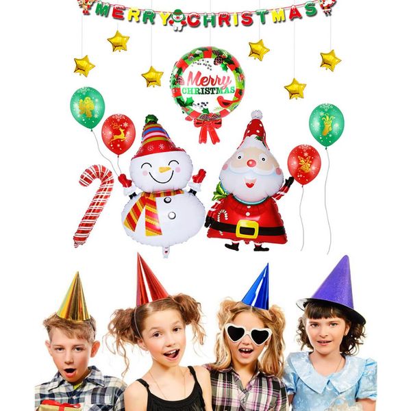 

behogar 17pcs party supplies merry christmas hanging banner santa claus snowman balloons set for christmas xmas decorations