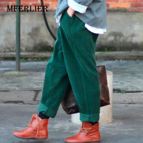

winter pants pantalon femmes harem pants wide leg casual loose full length cross for women thick corduroy, Black;white