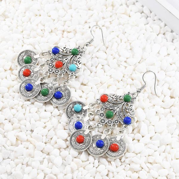 

2020 silver vintage bohemia coin tassel drop dangle earrings colorful rhinestone earrings for women jewelry accessory