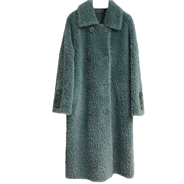 

2019 winter jacket women real fur coat sheep shearing coat lambswool long wool particles streetwear for ladies, Black