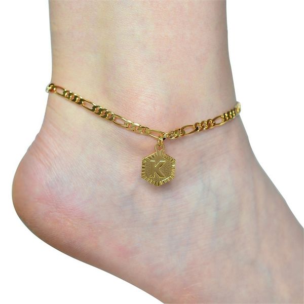 

a-z initial letter anklets for women girl alloy anklets 21cm + 10cm extender gold chain alphabet foot leg jewelry gift x56fz