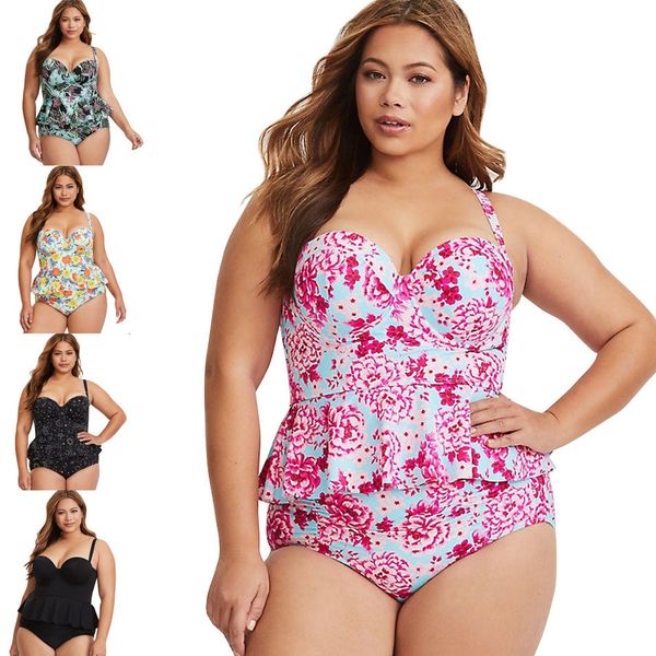 

2019 new women swimsuit plus size xxxl swimwear tankini strappy swimwear patchwork print female bathing suits beach dress, White;black