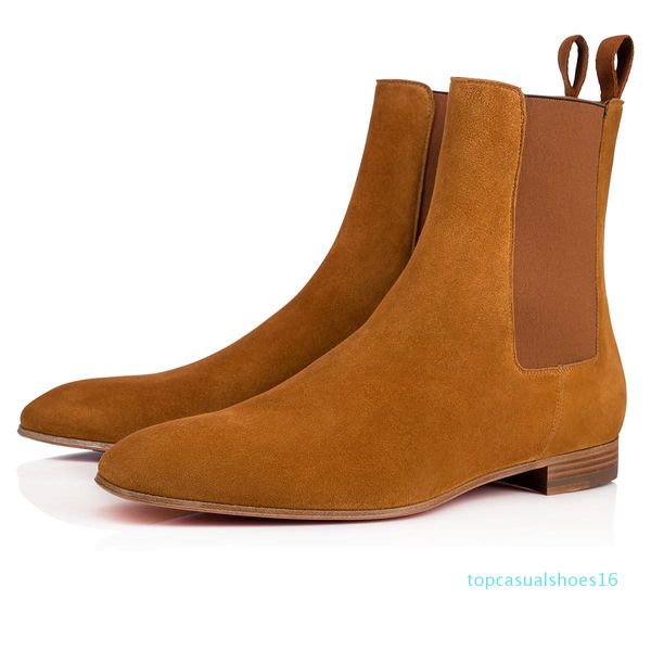 

super quality red bottom roadie flat for men ankle boots design comfortable genuine leather perfect party dress wedding walking eu38-47 t16, Black