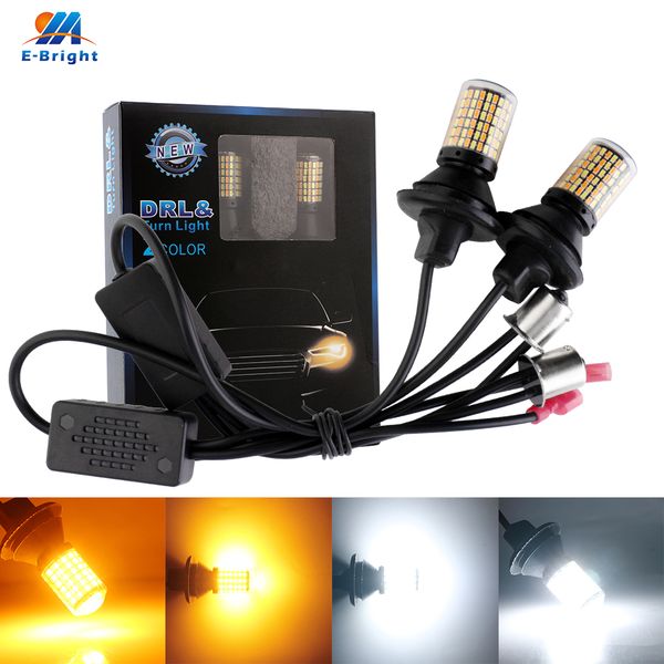 

1set canbus 12v dc 3014 168smd kit ba15s bau15s 3156 7440 led bulbs for car turn signal light drl daytime white&amber error free