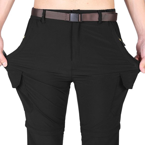 

detachable quick dry water resistant adjustable trousers fishing climbing hiking pants summer zip off convertible walking, Black