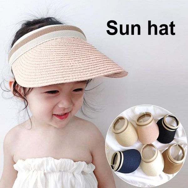 

kids summer wide brim outdoor anti-uv ess sunhat visor cap beach straw hat, Blue;gray