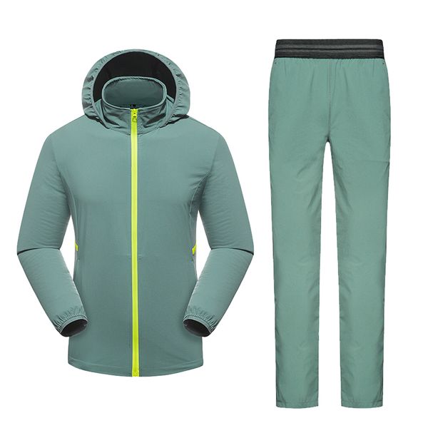 

ladies working suit hooded outdoor quick dry sun protection jacket breathable wicking long pants cycling fishing sport workwear women set, Blue;black