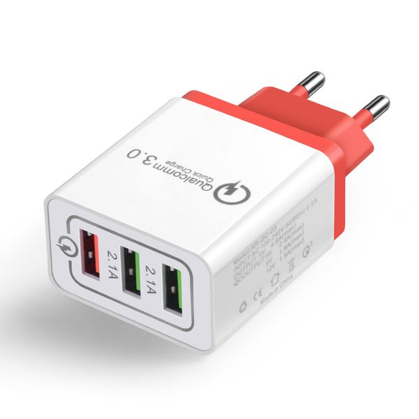 

usb wall charger fashion qc 3.0 quick charge 5v / 9v / 12v travel mobile phone charger 3 ports us plug & eu plug 2.4a fast charging