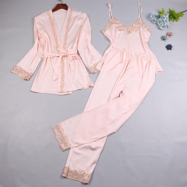 

новых женщины 3pc robe ремень топ брюки костюм ночного robe пижама наборы повседневной пижама sexy ночного кимоно ванна мантия  l xl, Blue;gray