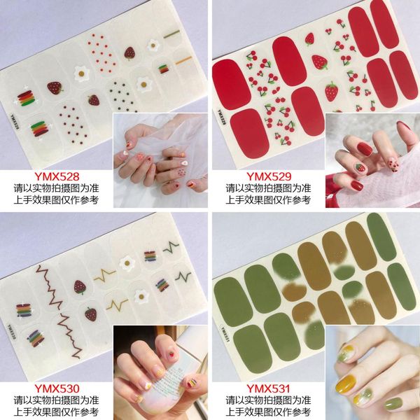 

nail art full-cover sticker sheet 14tips sticker polish strawberry rainbow ymx528-531, Black