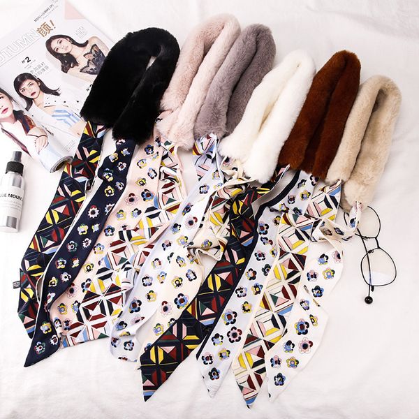 

new women winter scarves faux fur collar plush small scarf with long ribbon fur collar warm wild ribbon lattice