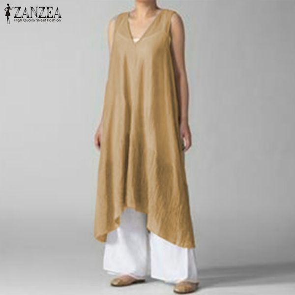 

2019 zanzea summer party sundress women casual v neck irregular vestido solid sleeveless long maxi dress female sarafans robe, Black;gray