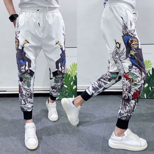 

fashionable men's slim feet track pants men 2020 flower pants men's social boys casual harlan streetwear jogger hombre, Black