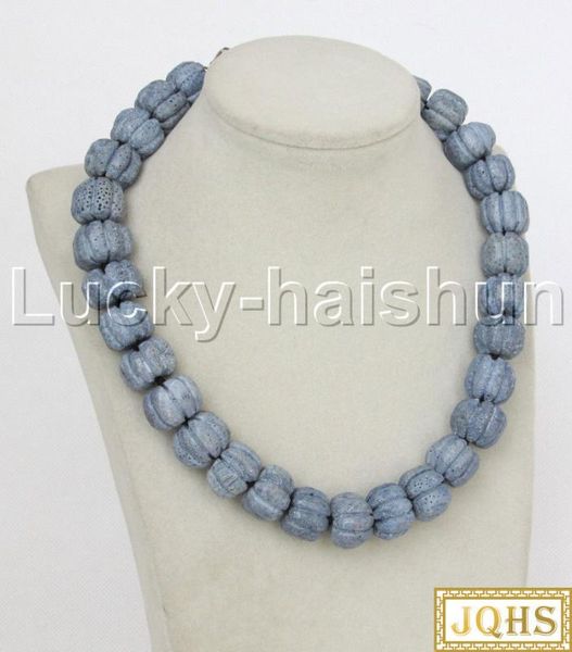 

jqhs natural 19" 18mm string beads wheel pumpkin blue sponge coral necklace j12478, Silver