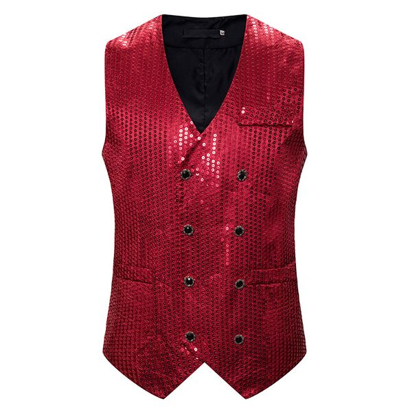 

men's double breasted vests brand slim fit red sequin glitter vest waistcoat men party stage prom show costume gilet homme xxl, Black;white