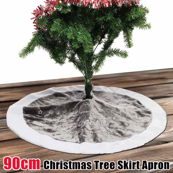 

90cm silver christmas tree skirt apron manual massager decorations plush base floor cushion festive party supplies