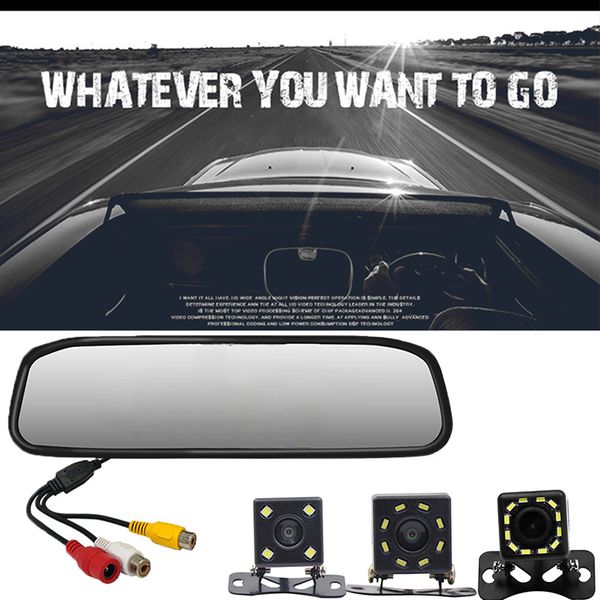 

4.3" car hd rearview mirror monitor auto parking assistance night vision reversing rear view camera reversing video led display