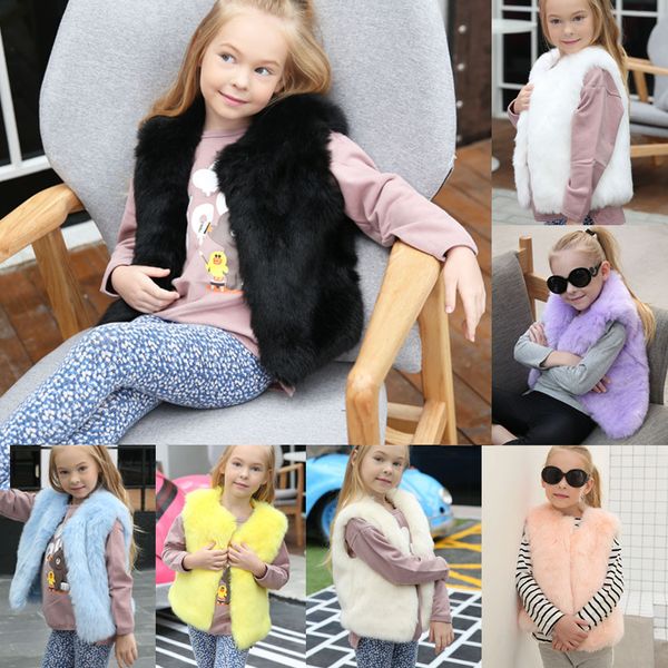 

t0809 fashion high-quality candy colored faux fur vest children all-match girl clothes winter vest jacket, Blue