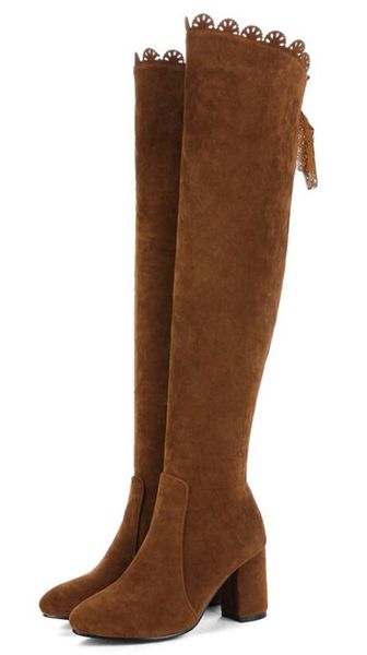 

sapato feminino women over the knee boots lace spring autumn warm shoes woman chunky high heels chaussure booties xz181621, Black