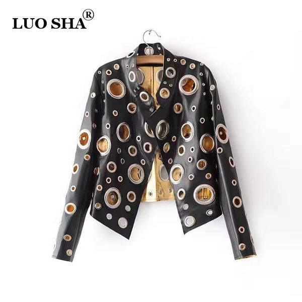 

2017 fashion women's spring jacket pu women bomber jacket hollow out silver golden punk for femme blouson femme tm322, Black
