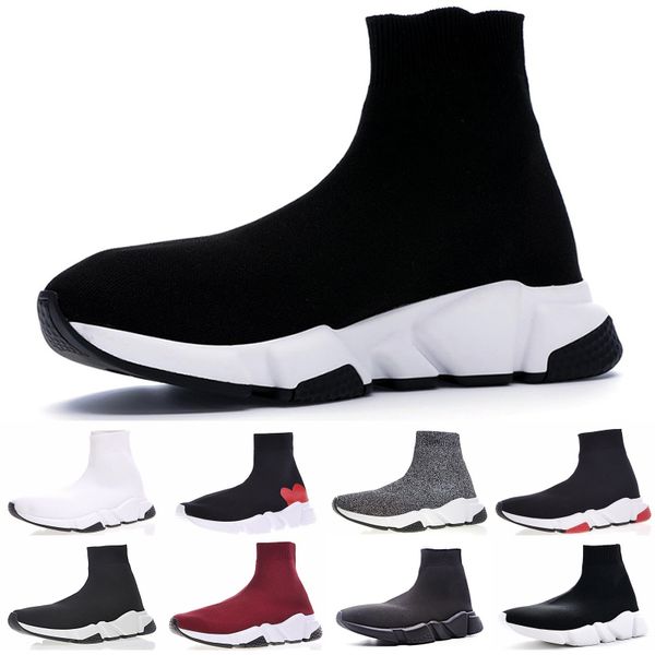 

luxury fashion sock shoes speed trainer designer sneakers pure white grey balck red lightweight men women shoes us 5.5-11, Black