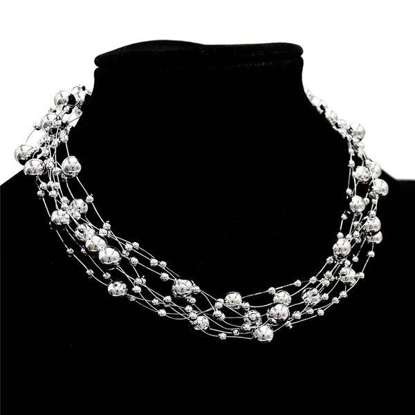 

bohemian multi-layer pearl necklace female retro charm white necklace party jewelry accessories statement pendant wedding luxury, Silver