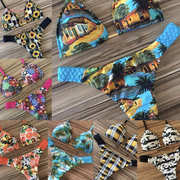 

2020 холтер печати бикини сексуальный купальник женский купальник женщины пуш-ап бикини набор бразильский купальник бандо купальник, White;black