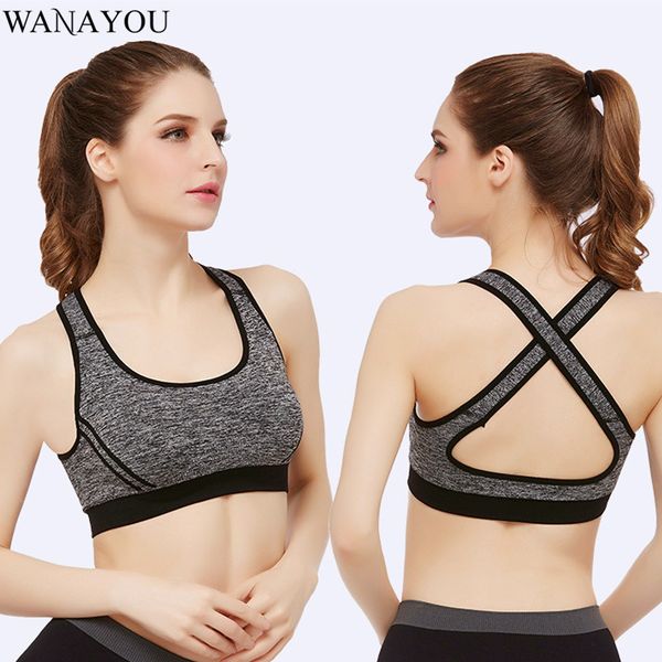 

wanayou women hollow out yoga shirts professional shockproof wirefitness sports bra quick-drying running sports, White;red