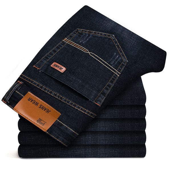 

2020 spring and summer new men thin jeans business casual stretch slim denim pants light blue black trousers male brand