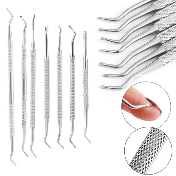 

1pc pro dual-ended silver groove pick toe finger corrector cuticle pusher stainless steel remover dead skin manicure nail tools