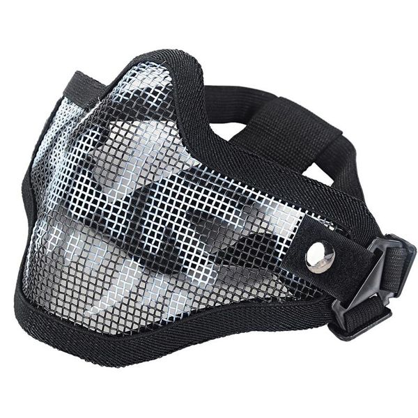 

mens mask adjustable strike steel mesh mask half face protector black skull