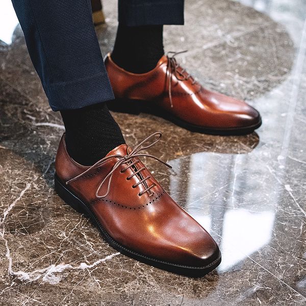 

mens formal shoes genuine leather oxford shoes for men dressing wedding men's brogues office lace up male men 2020, Black