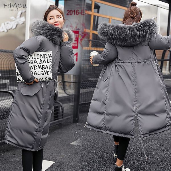 

Fur Down Jacket Winter Women New Fashion Loose Hooded Long Cotton Padded Jacket Coat Female Thick Down Parkas Outwear