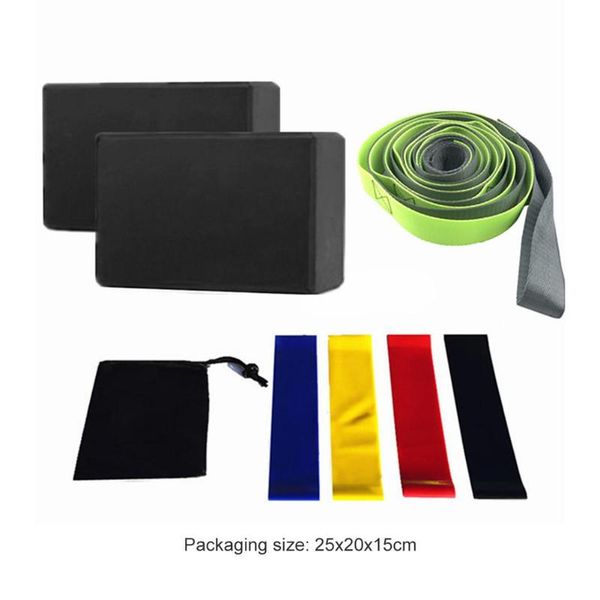

resistance bands 7pcs eva yoga block set workout fitness brick stretch belt band pilates training equipment with carry bag