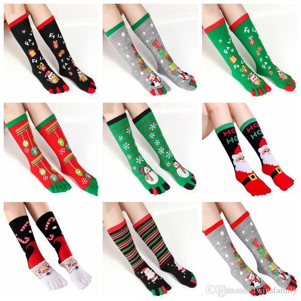 Toe de Natal Meias de Natal Meias Cinco Dedos Knee High Socks dos desenhos animados engraçado Longo Meias 3D Impresso Tornozeleira Snowman Calcetines DYP6477