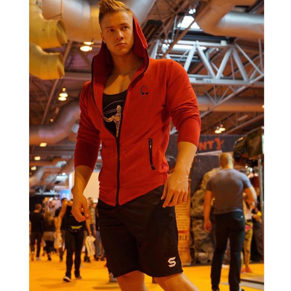 

joggers fitness hoodie men sportswear hooded jacket autumn workout cotton bodybuilding mens hoodies gyms male sweatshirt, Black