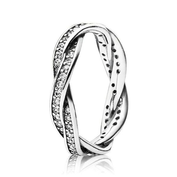 

wholesale-new womens 925 sterling silver cz diamond ring set original box for pandora luxury fashion winding wedding gift ring, Slivery;golden