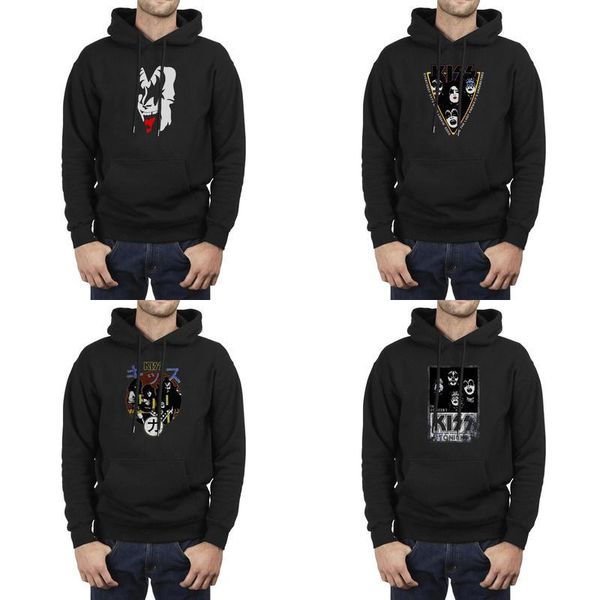 

men design printing kiss rock band black pullover hoodies funny lightweight hoodie spirit of 76 and roll music popfunk kiss album band