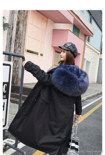 

для женщин конструктора пальто способа зимы реверсивный искусственного меха с капюшоном длинные пальто утолщенные руно теплый womens outwear, Black