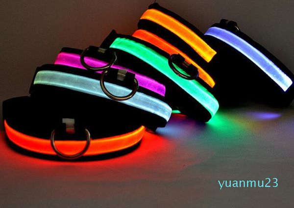 Vendi bene LED Collare per cani in nylon per animali domestici Sicurezza notturna Luce LED lampeggiante Bagliore al buio Collare per cani con guinzaglio per cani di piccola taglia Collare di sicurezza lampeggiante